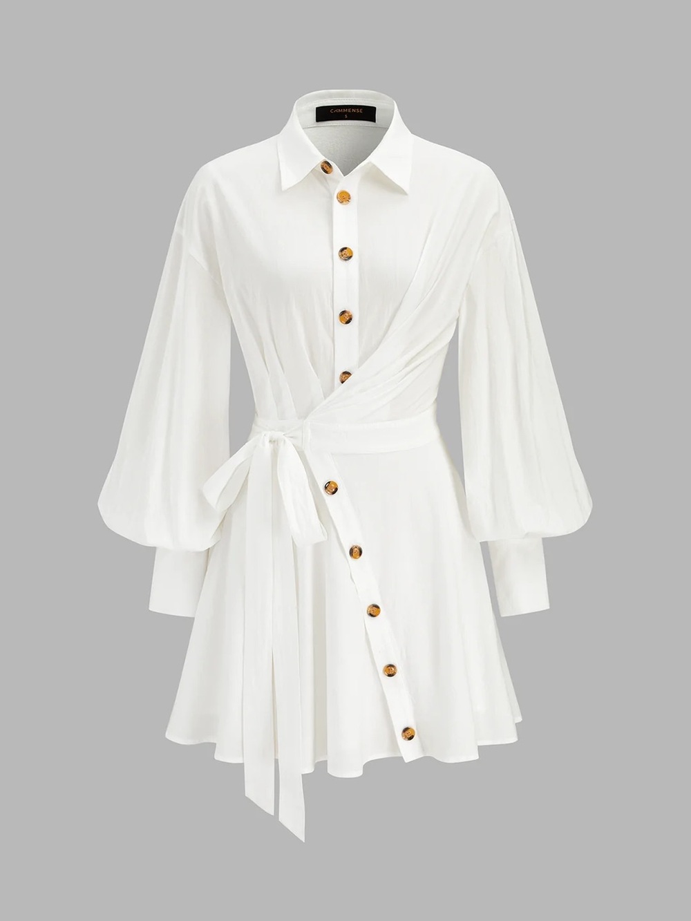 COMMENSE Cotton Tie-Waist Long Sleeve Shirt Dress - size Large